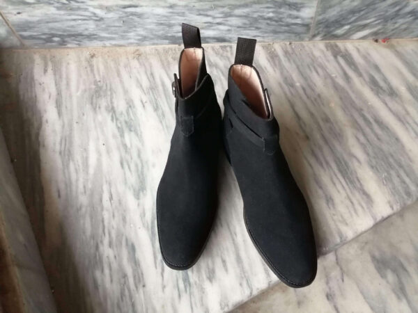 Handmade Men's Black Jodhpurs Buckle Suede Ankle High Boot - leathersguru