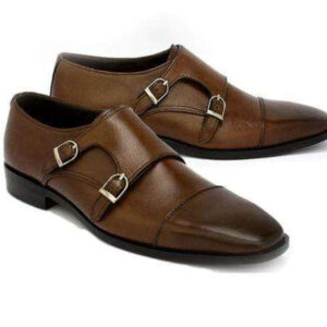 Handmade Brown Double Monk Leather Shoe - leathersguru