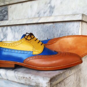 Men's Leather Multi Color Wing Tip Brogue  Lace Up Shoes - leathersguru