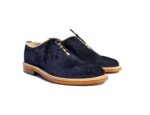 Handmade Navy Blue Suede Derby Lace Up Shoes - leathersguru