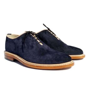Handmade Navy Blue Suede Derby Lace Up Shoes - leathersguru