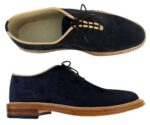 Handmade Navy Blue Suede Derby Lace Up Shoes - leathersguru