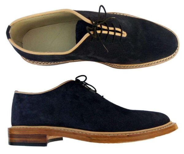 Handmade Navy Blue Suede Derby Lace Up Shoes - leathersguru