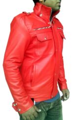 New Men's Red Bomber Slim Fit Leather Jacket, Men leather jacket - leathersguru