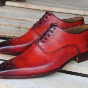 Handmade Burgundy Derby Brogue Lace Up Shoe - leathersguru