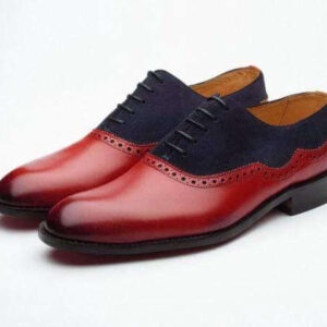 Handmade Burgundy Navy Blue Leather Suede Shoe - leathersguru