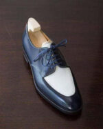 Handmade Men's Blue White Leather Round Toe Shoes - leathersguru