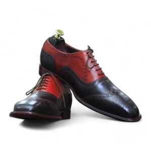 Handmade Two Tone Lace Up Wing Tip Brogue Toe Pure Leather Shoes