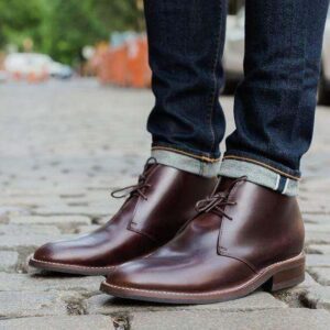 Handmade Men's Ankle High Brown Leather Chukka Lace Up Boot - leathersguru