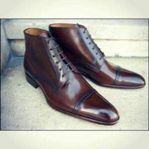 Men's Ankle Brown Cap Toe Leather Boot (Copy) - leathersguru