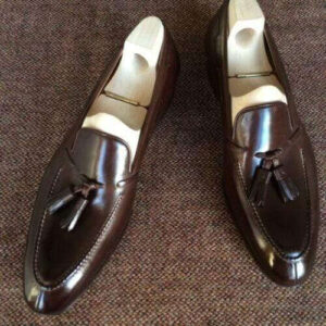 Handmade Chocolate Brown Tussles Split Toe Loafers - leathersguru