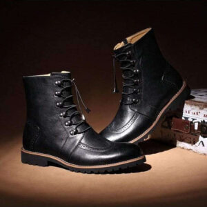 Handmade Men's Black Leather Wing Tip Ankle High Boot - leathersguru