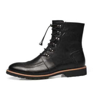 Handmade Men's Black Leather Wing Tip Ankle High Boot - leathersguru