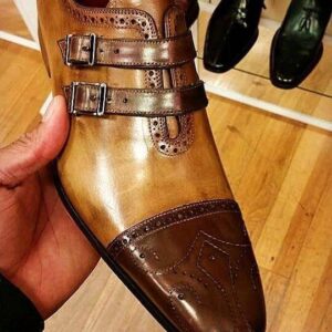Handmade Tan Brown Double Monk Shoes - leathersguru