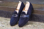 Handmade Navy Blue Penny Loafers Suede Shoes - leathersguru