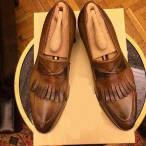 Handmade Brown Fringe Loafers Slip On Shoe - leathersguru