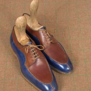 Handmade Men's Leather Brown Blue Split Toe Shoes - leathersguru