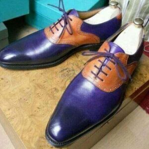 Handmade Navy Blue Tan Leather Derby Lace Up Shoes - leathersguru