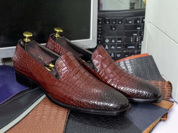 Handmade Alligator Skin Brown Leather Slip On Shoes