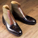 Ankle Dark Brown Wing Tip Lace Up Pebbled Leather Boots - leathersguru