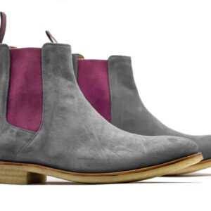 Handmade Ankle High Chelsea Suede Boots, Men's Purple Gray Chelsea Boot