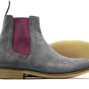 Handmade Ankle High Chelsea Suede Boots, Men's Purple Gray Chelsea Boot