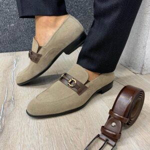 Handmade Antique Suede Cream Shoes for Men