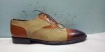 Handmade Beige Brown Suede Shoes, Men's Cap Toe Formal Lace Up Dress Shoes