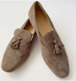 Handmade Best Selling Grey Tan Tassels Wing Tip Loafer Shoes