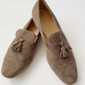 Handmade Best Selling Grey Tan Tassels Wing Tip Loafer Shoes