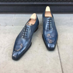 Handmade Best Wingtip Blue Leather Oxfords Dress Custom made Formal Shoes