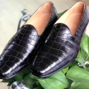 Handmade Black Alligator Loafer Shoes, Men's Stylish Street Wear Shoes