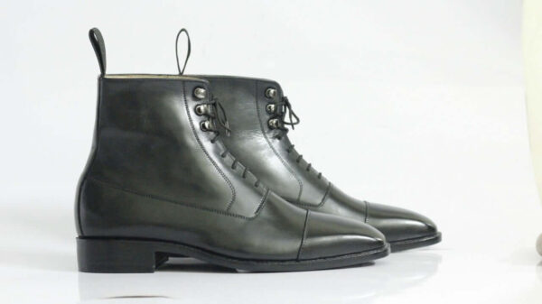 Handmade Black Ankle Cap Toe Boot,Leather Lace Up Boot,Dress Boot