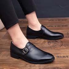 Handmade Black Monk Straps Leather Formal Shoes,Men's Oxford Shoes