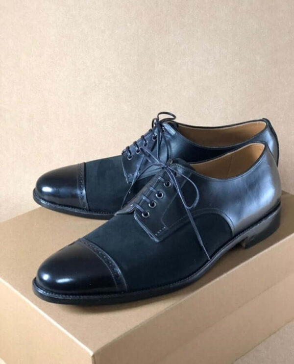 Handmade Black leather Suede shoes, men design Lace Up shoes, Cap Toe dress shoe