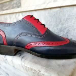 Handmade Blue Burgundy Wing Tip Brogue Lace Up Shoes Designing Leather Shoes, Stylish Dress Formal Shoes