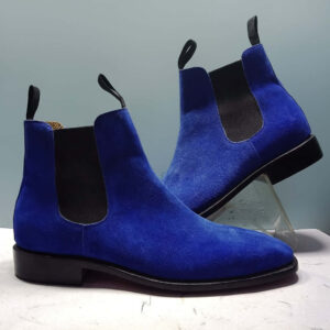 Handmade Blue Color Suede Boot, Men's Ankle High Chelsea Style Dress Boot