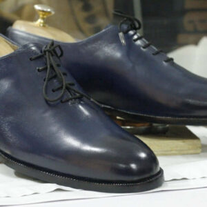 Handmade Blue Leather Lace Up Shoes,Men's Oxford Shoes,Party Dress Shoes