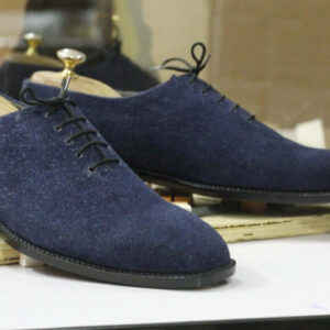 Handmade Blue Suede Shoes,Men's Oxford Lace Up Shoes