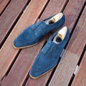 Handmade Blue Suede Square Toe Lace Up Shoes Foer Men's