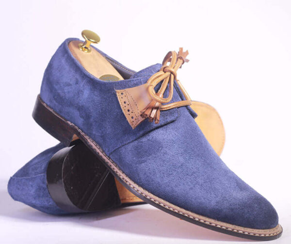 Bespoke Blue Suede Side Lace Up Shoe for Men - leathersguru