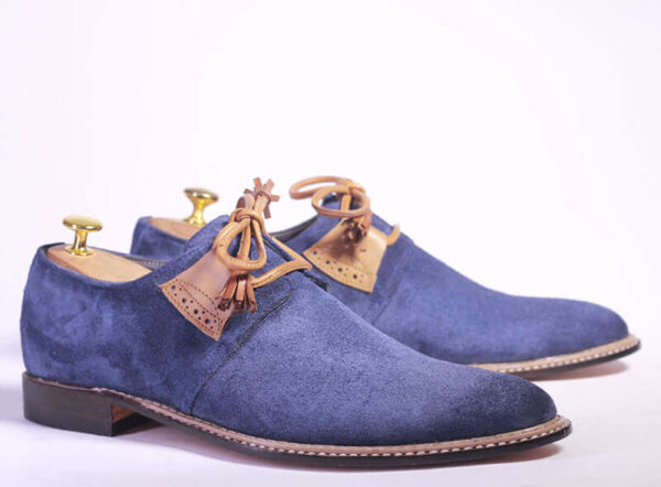 Bespoke Blue Suede Side Lace Up Shoe for Men - leathersguru