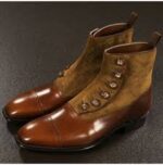 Handmade Brown Ankle Leather Suede Boot,Oxford Button Top Boot For Men's