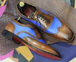 Handmade Brown Blue Pure Leather Shoes, Men's Lace Up Dress Shoes