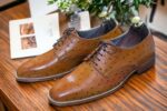 Handmade Brown Ostrich Leather Lace Up Shoes, Dress Shoes, Men's Business Shoes