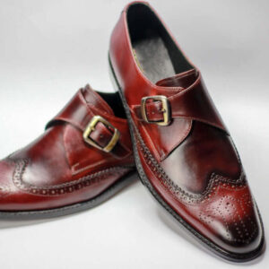 Handmade Brown Single Buckle WingTip Cow Leather Soes , Formal Classic Shoes