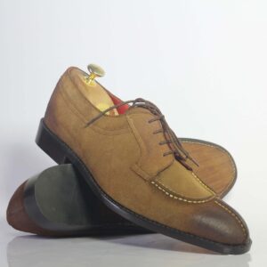 Handmade Brown Split Toe Lace Up Suede Shoes For Men's