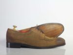 Handmade Brown Split Toe Lace Up Suede Shoes For Men's