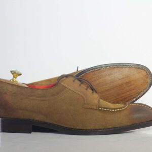 Handmade Brown Split Toe Lace Up Suede Shoes For Men's