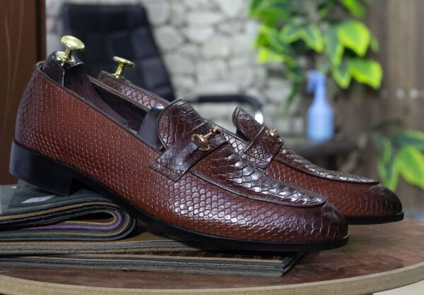 Handmade Brown python appron toe moccasin loafer Shoes